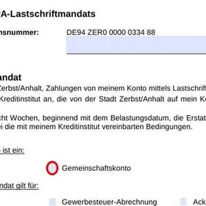 Formular SEPA-Lastschriftmandat ©Stadt Zerbst/Anhalt